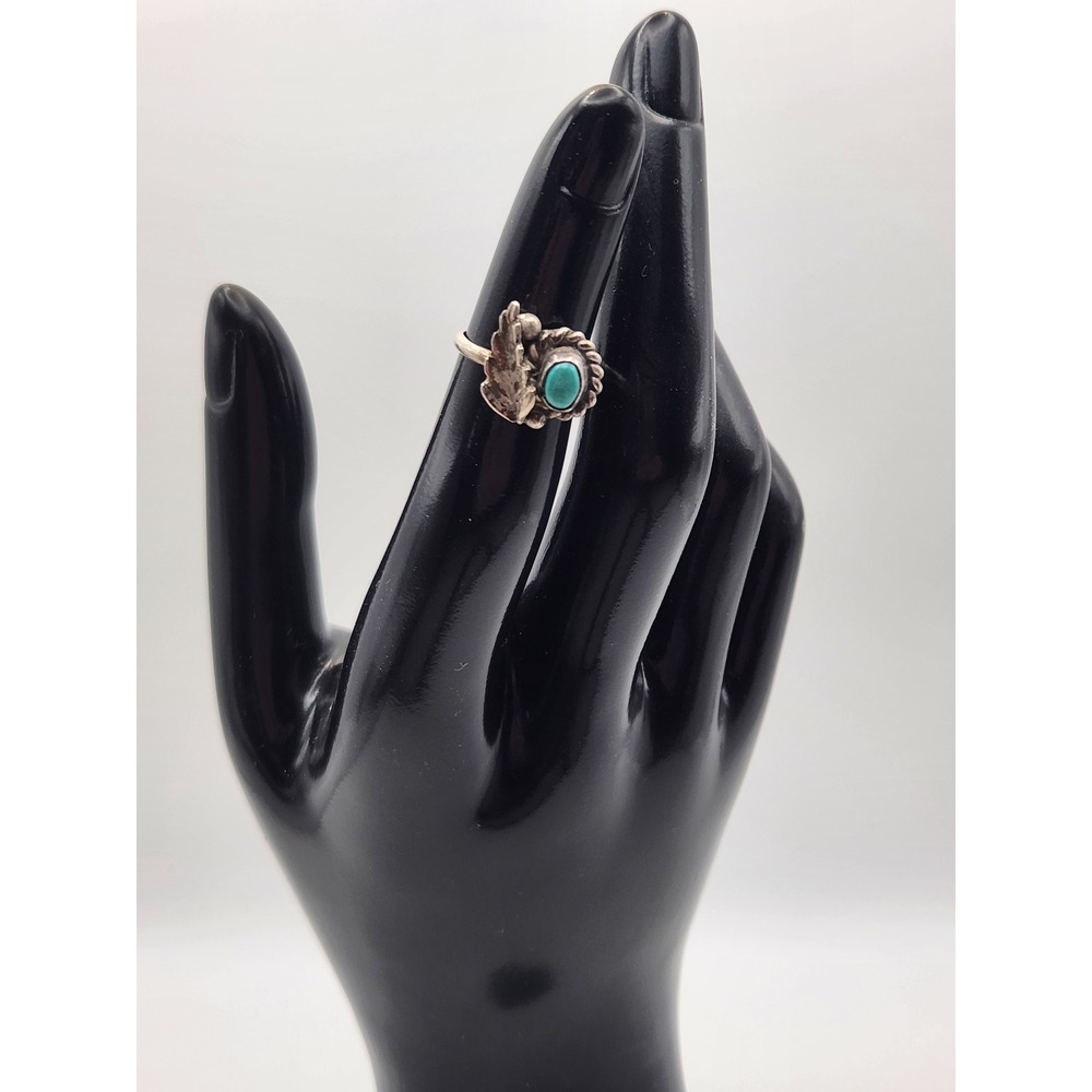 Vintage Sterling Silver Turquoise Leaf Ring‎ Southwestern Boho Size 3.75